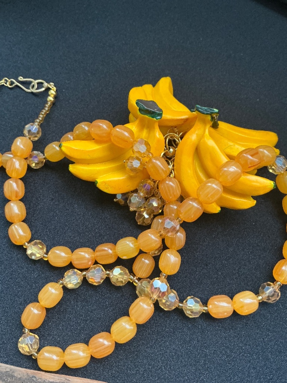 Whimsical Artisan Banana Necklace 32" Detachable Pendant Butterscotch Beads